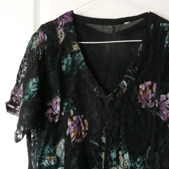 Women's Semi Sheer Lace Dress Fully Lined Loose Fitting Long Black Floral Goth - Picture 1 of 10